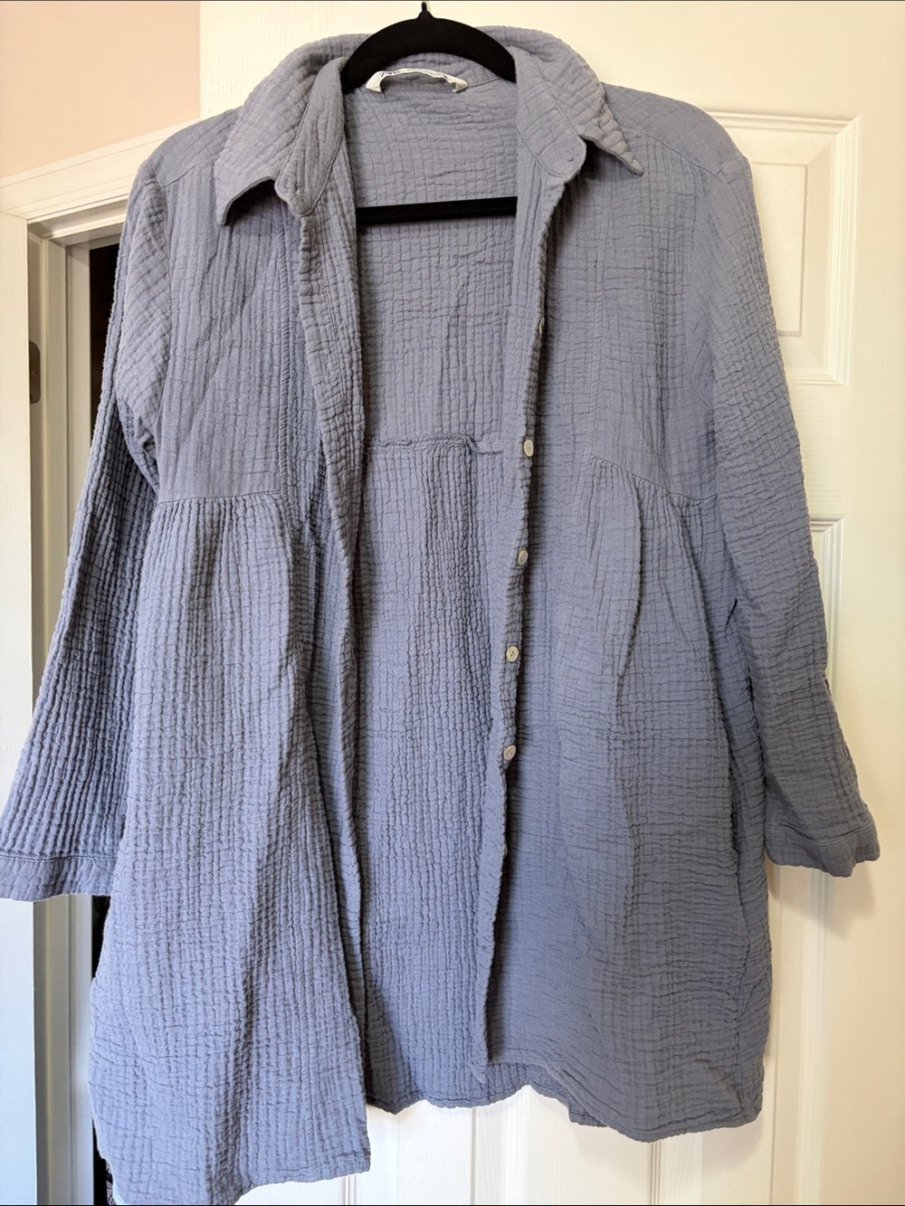 Zara Slate Blue Gauze Button-Up Top